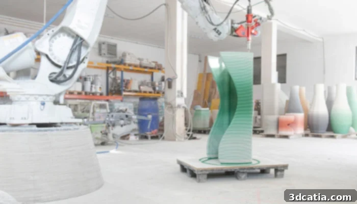 Layer-by-layer creation of concrete objects for the Gradient Furniture series using 3D printing