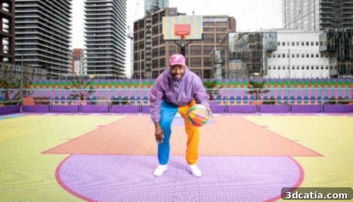 3D Printed Basketball Court designed by Yinka Ilori in Canary Wharf