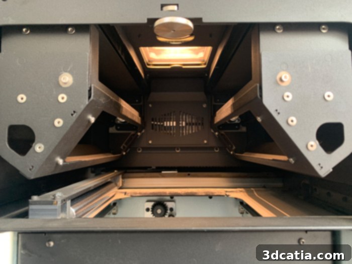 Inside Formlabs Fuse 1 build chamber showing heating and laser system