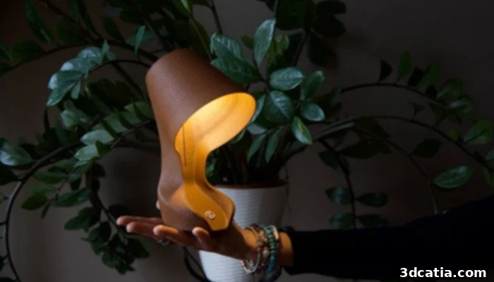 Close-up of the Ohmie lamp, highlighting its unique texture and sustainable material.