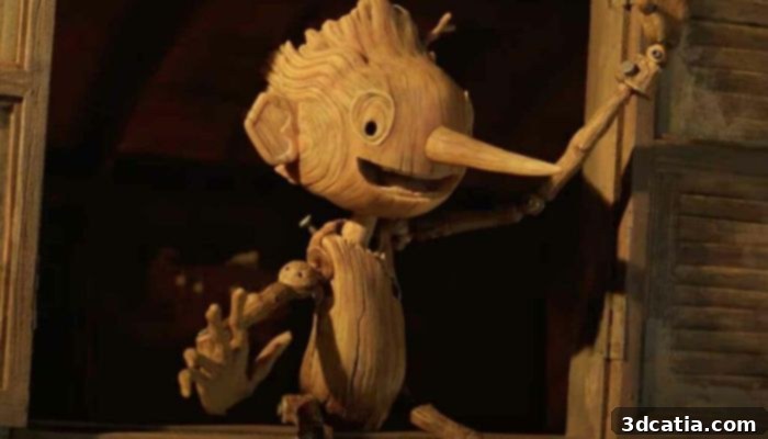 3D printed Pinocchio puppet from Guillermo del Toro's film