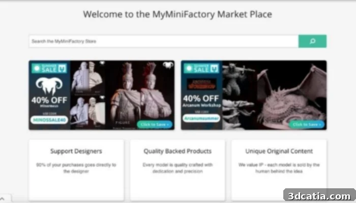 MyMiniFactory platform showcasing a paid STL file, highlighting designer support