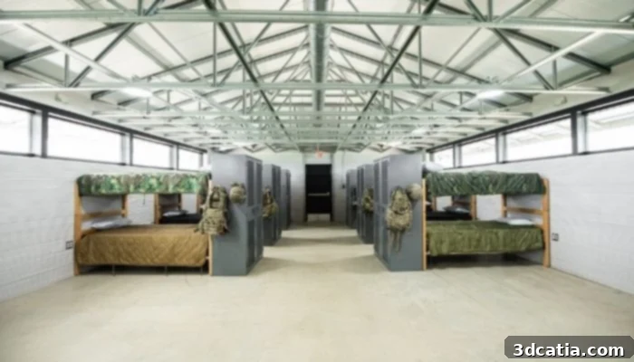 Inside the 3D-printed military barracks
