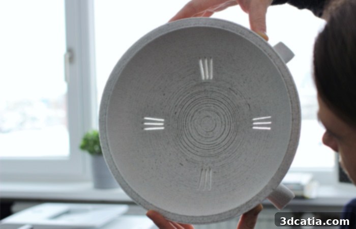 ing3d 3D printed mineral part demonstrating lightweight and heat-resistant properties.