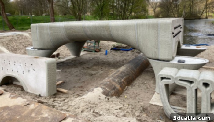 Nijmegen's 3D-Printed Concrete Bicycle Bridge with its organic shape