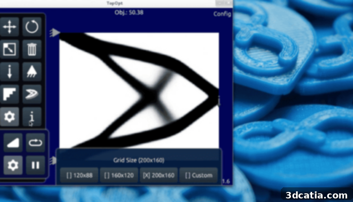 TopOpt software interface with a topological optimized structure in Grasshopper