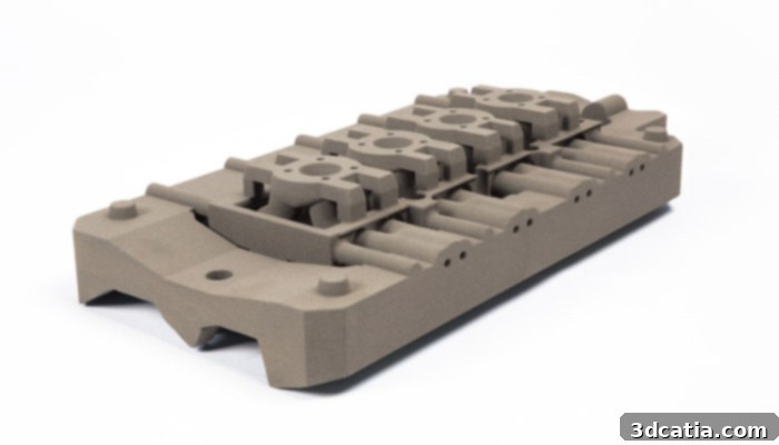 3D-printed foundry molds, demonstrating Binder Jetting's capability for intricate and large-scale industrial tooling.