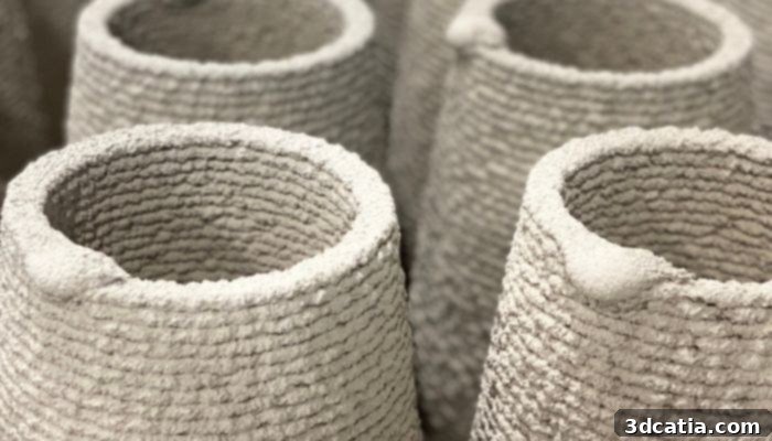 Concrete 3D printed element showcasing intricate design.