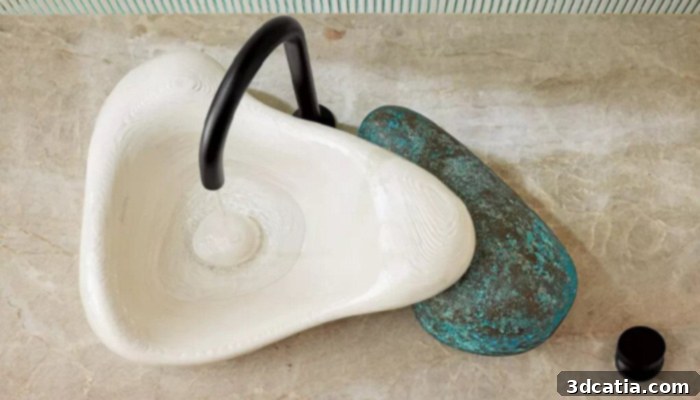 Another view of the Kohler and Daniel Arsham Rock.01 3D printed sink, showcasing intricate details.