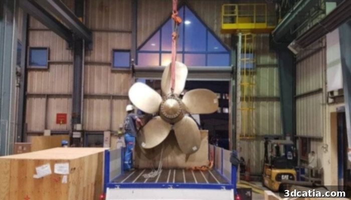 Large 3D printed ship propeller for mine-hunting vessel