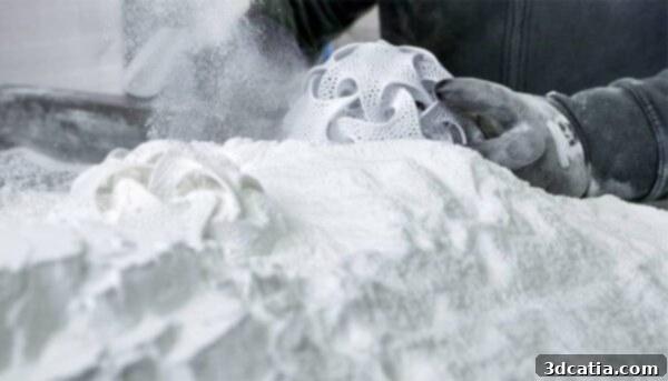 Bluesint PA12 powder for 3D printing, illustrating 100% recyclable material innovation