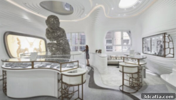The impressive sculpture inside the I Do store in Wuhan, China, showcasing the figures crossing the second floor.