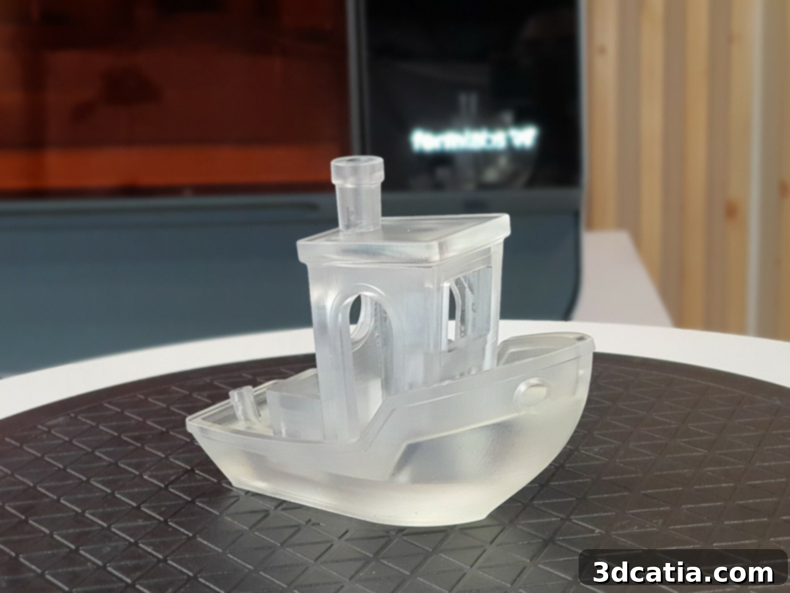 Layers are invisible on this large translucent Benchy printed with Form 3L.
