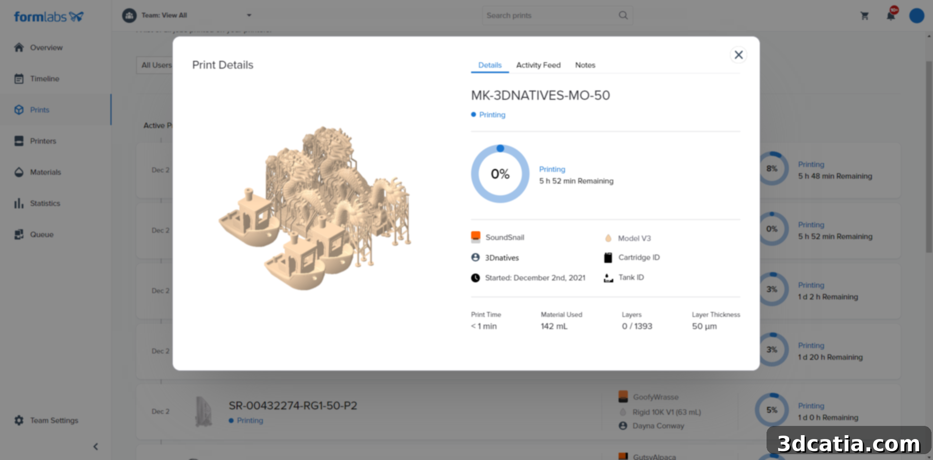 Dashboard provides a quick overview of printer status and print history.