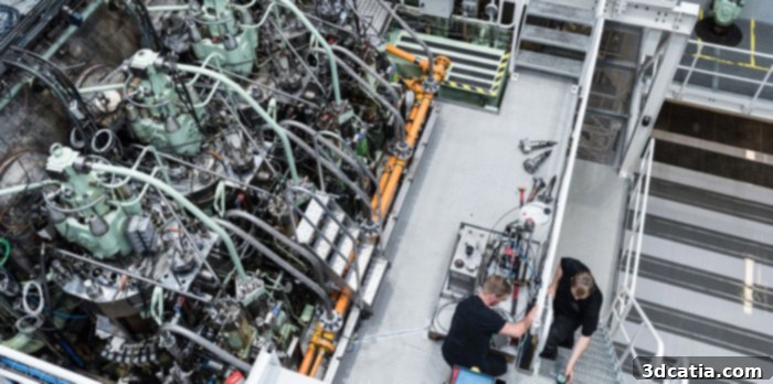 Large ship engine in a workshop, symbolizing the strategic importance of engine durability for the marine industry.