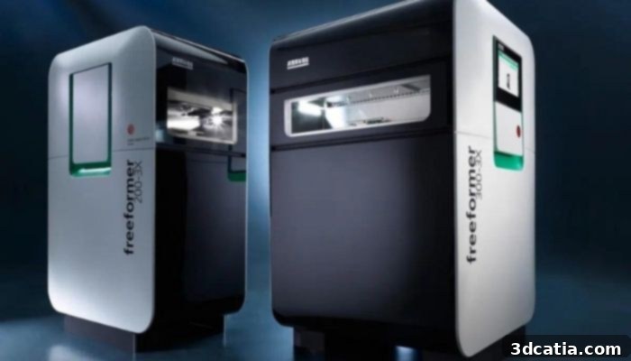 Arburg Freeformer 200-3X for plastic freeforming with standard pellets.