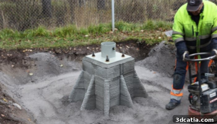 Installed 3D printed foundation for green energy networks