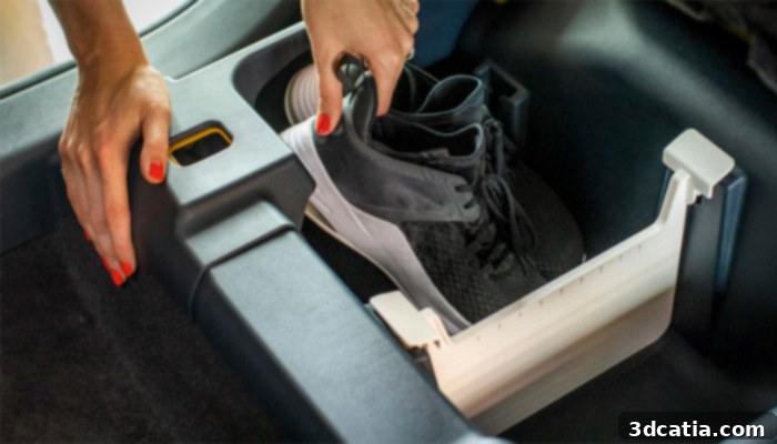 Ford Maverick's FITS System interior showing a 3D printed accessory in the center console.