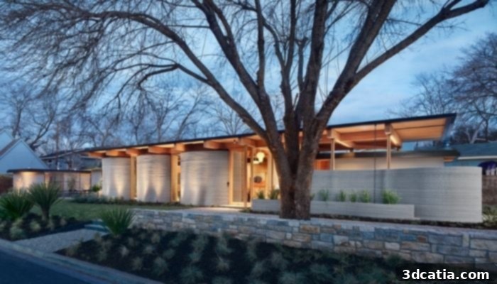 The exterior of ICON's House Zero, a sustainable 3D printed home.