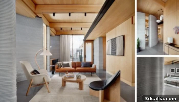 Interior view of House Zero featuring curved walls, a testament to biophilic design principles.