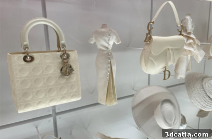 Close-up of highly detailed 3D printed replica of a Dior item.