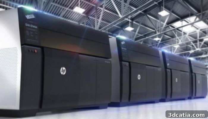 HP Metal Jet 3D Printers in action, showcasing their industrial design and precision manufacturing capabilities for metal parts.