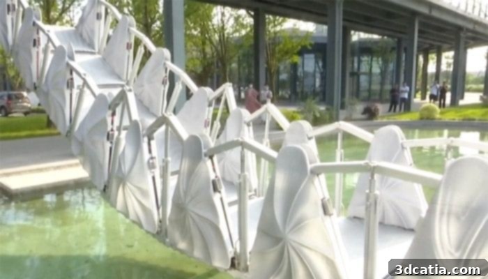 A successful example of 3D printed infrastructure in China: a retractable bridge designed with intricate details, showcasing the country's advancements in additive manufacturing for urban development.
