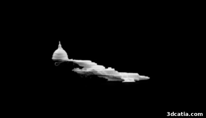 Failed 3D print of a Capitol replica due to high speed without vibration control.
