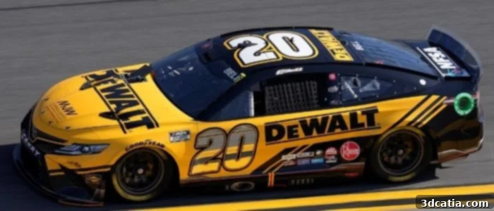 Joe Gibbs Racing #20 car driven by Christopher Bell with the 3D printed windshield cockpit ventilation unit