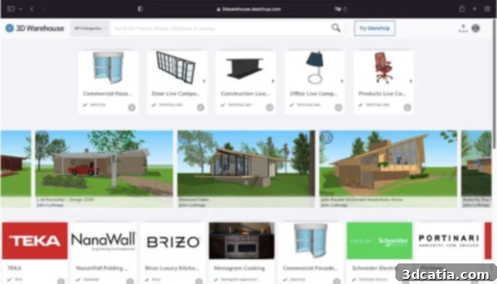 3DWarehouse's user-friendly interface simplifies 3D model discovery.