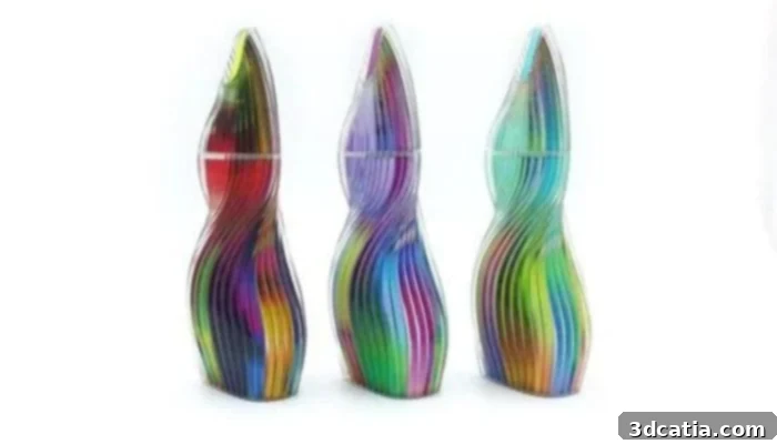 Diverse 3D printed fashion pieces from the Stratasys SSYS 2Y22 Reflection Collection, showcasing innovative designs and textures.