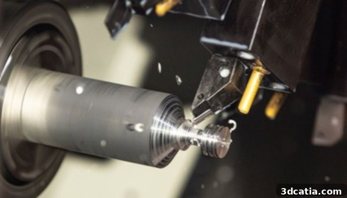 CNC machine processing a component in a manufacturing facility