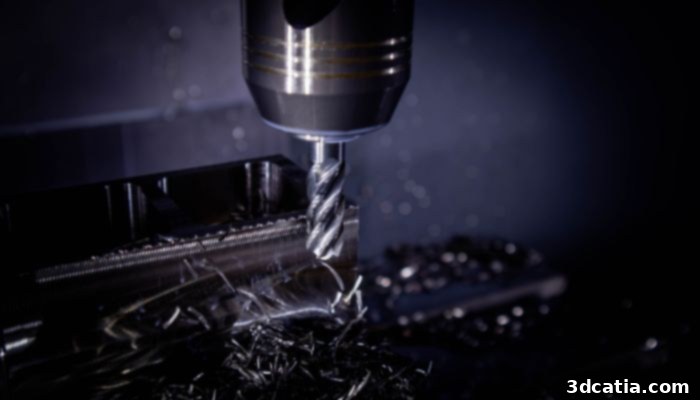 A milling machine actively shaping a metallic workpiece