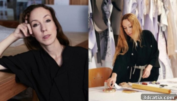 Designer Iris van Herpen collaborating on 3D printed vegan dress project