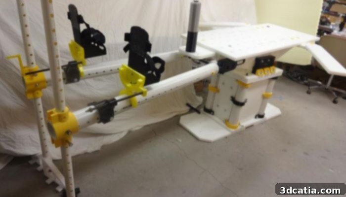 The fully assembled 3D-printed surgical fracture table ready for use