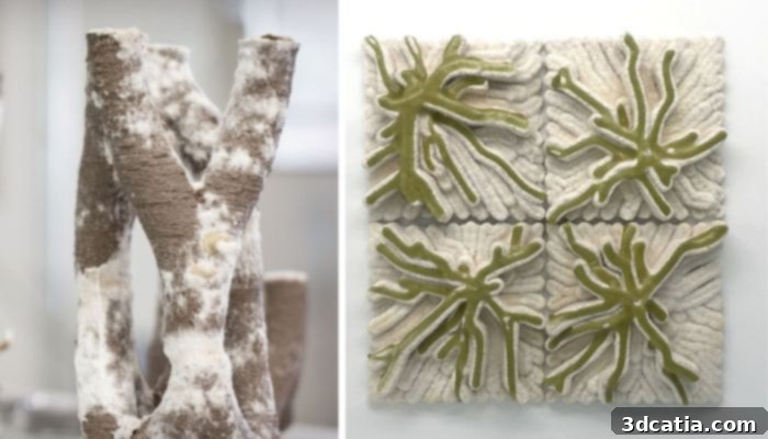 3D printed mycelium and algae tiles