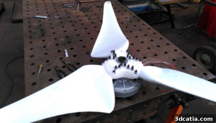 From Waste to Wind team working on assembling a 3D printed wind turbine prototype, emphasizing collaboration and innovation.