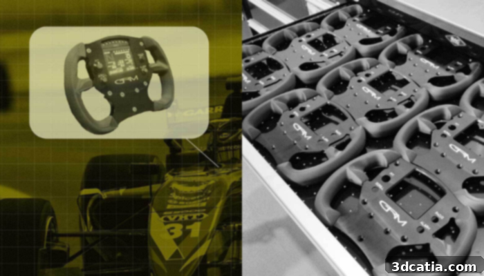 3D printed steering wheel made by Garry Rogers Motorsport