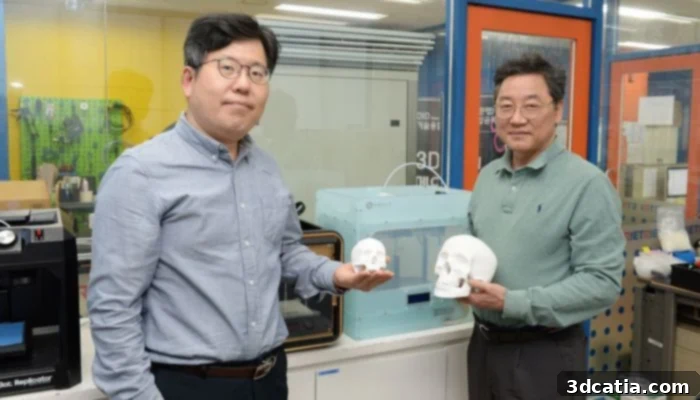 The ETRI research team demonstrates the results of their medical 3D printing research, showcasing customized solutions.