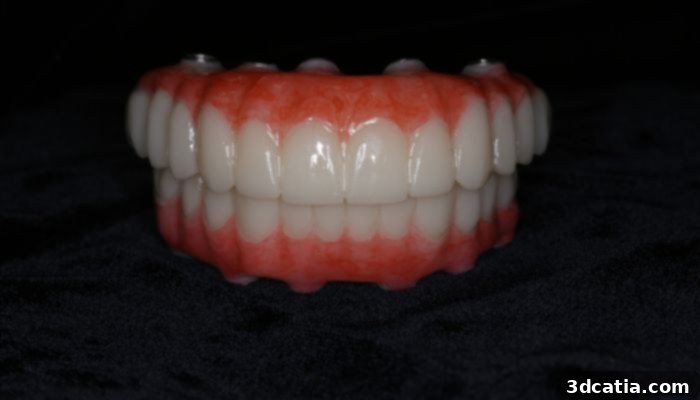 3D-printed teeth model, similar to those implanted in Navy Sailors, demonstrating precision and custom fit.