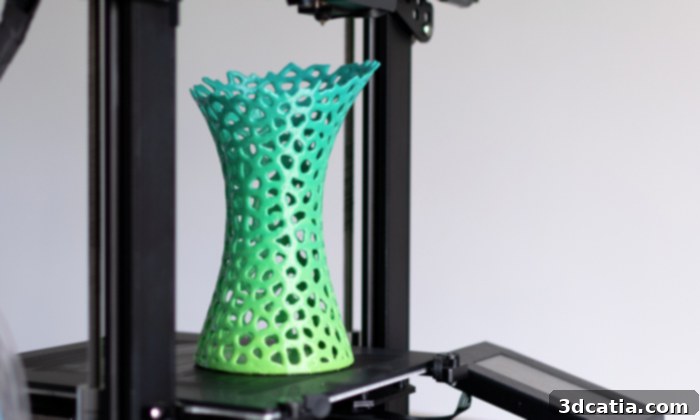 3D printed part showcasing a seamless transition filament.