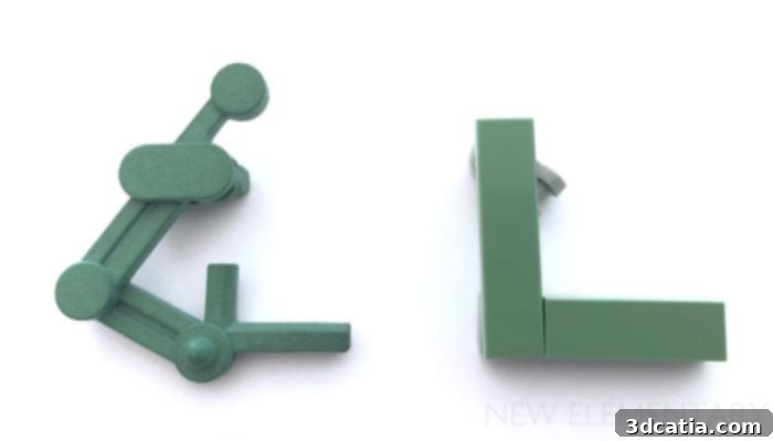 The first official 3D-printed LEGO part, an arm for a drawing machine.
