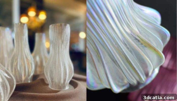 Detail view of Julia Koerner's Crystal Lamellas 3D printed glass installation