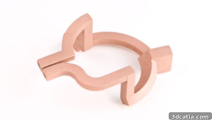 Another perspective of a meticulously crafted 3D printed copper coil component, highlighting precision.