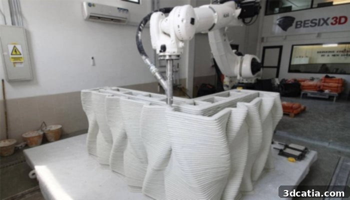 KUKA Robotic arm extruding concrete for Besix3D
