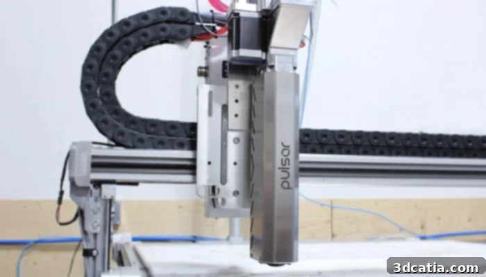 Pulsar high-speed plastic pellet extruder mounted on a robotic arm