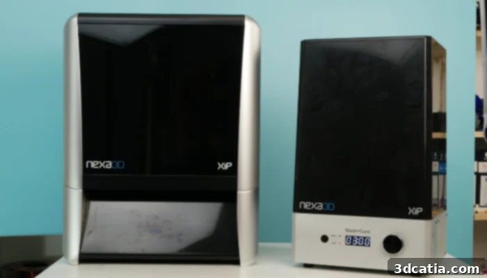 Nexa3D XiP ecosystem including printer, post-processing, and air filtration