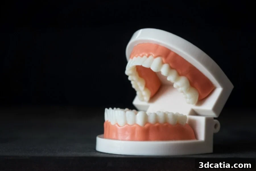 A highly detailed 3D printed anatomical model of the human mouth, used for dental planning and patient education.
