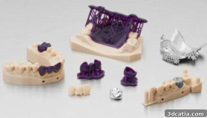 Revolutionizing Dentistry: Top 3D Printing Applications 9 A collection of precision 3D printed casting patterns, ready for the investment casting process in a dental lab.