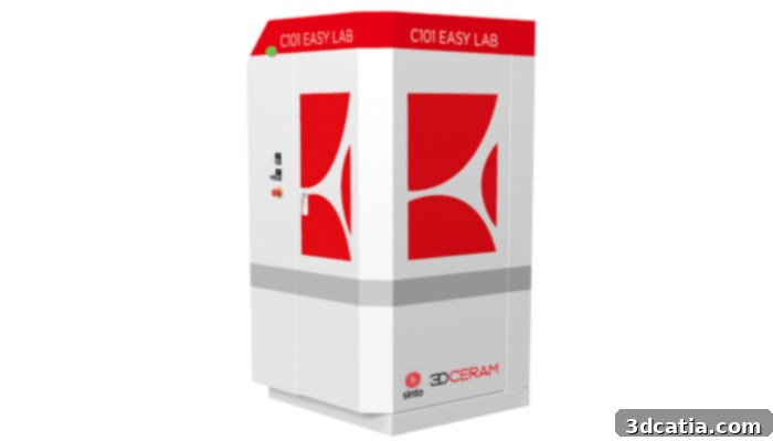 Close-up view of the C101 EASY LAB 3D printer, highlighting its sleek design and user-friendly interface.